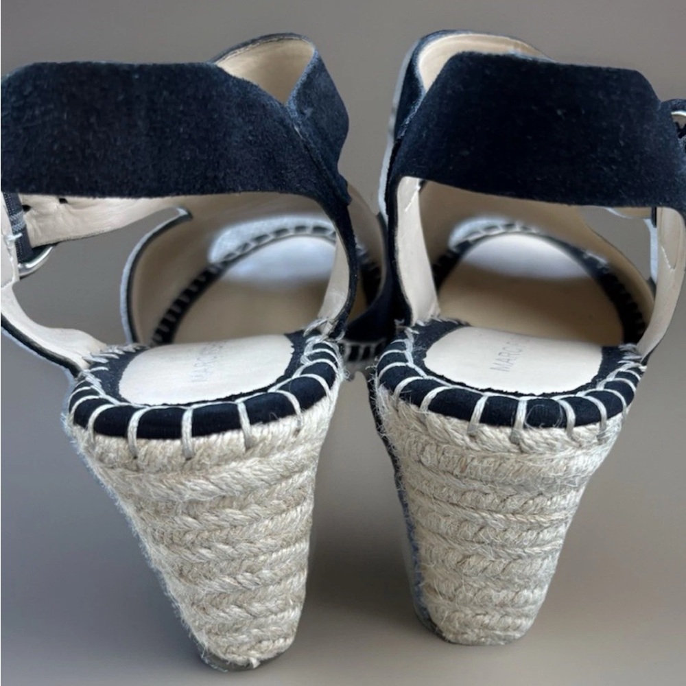Black Suede Espadrille Wedge Sandals Marc Fisher 8W Cutout Slingback Platform - Picture 4 of 10